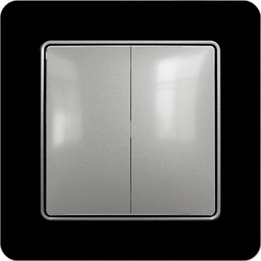 Sedna two-circuit switch (aluminium insert, black glossy frame)